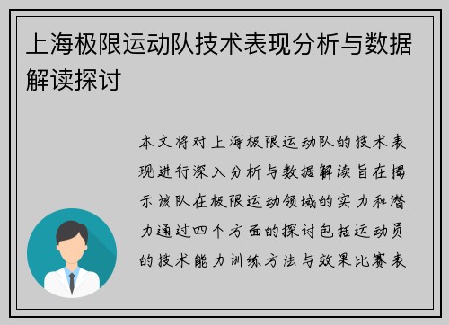 上海极限运动队技术表现分析与数据解读探讨